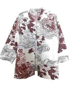 Citron Santa Monica Jacket Women's Size 3X Dragons Asian Art To Wear Artsy Silk